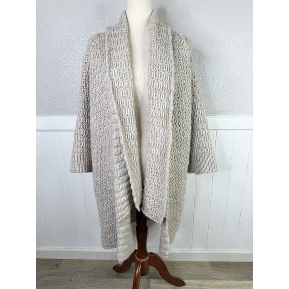 Ann Taylor Loft Cardigan M Oatmeal Front Long Wool Alpaca Chunky Knit Cottage - Picture 1 of 8